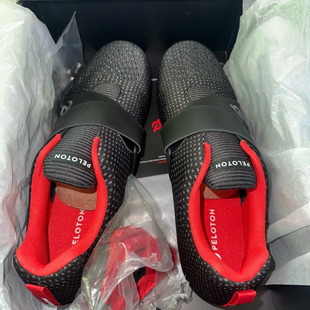 Peloton Black and Red Athletic Shoes Modern Slip-On Design